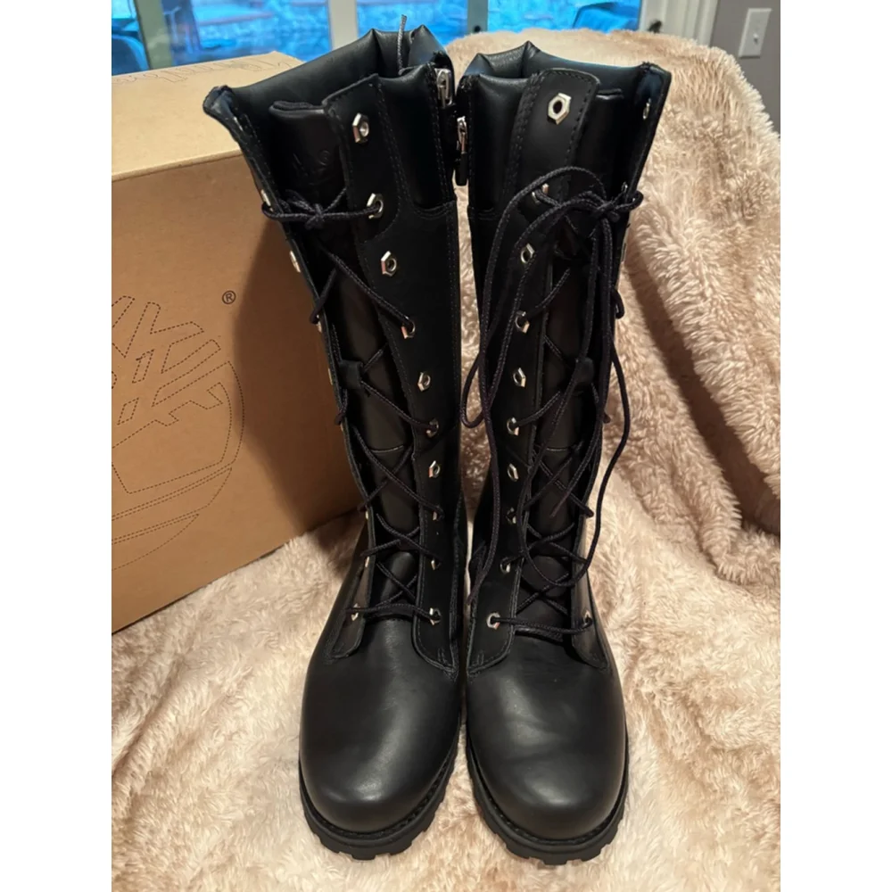 Timberland Tall Boots Youth 4.5 Black Leather Lace Up (fits women’s size 6.5)